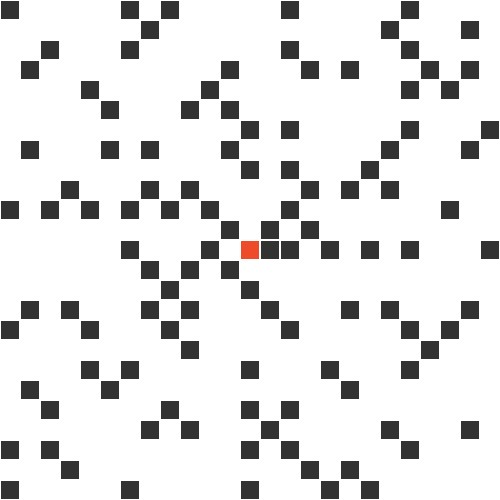 Ulam spiral of first 625 positive integers